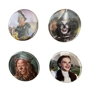 4 Wizard of Oz ONE Inch Buttons 1" Pinback Pins Wizard of Oz Characters Jewelry